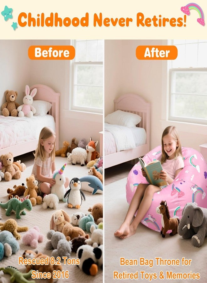Lukeight Rainbow Unicorns Stuffed Animals Storage Bean Bag Chair Cover - Premium Velvet Organizer with YKK Zipper Holds 60+ Plush Toys, Washable Kids Room Decor (No Filling, Large) - Image 2